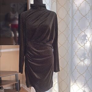 Elegant Black Ruched Mock Neck Cocktail Dress